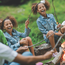 twins roasting marshmallows