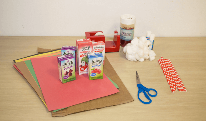 juice boxes and craft supplies