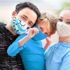 Family wearing masks