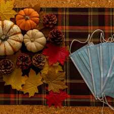 Thanksgiving table with Covid face masks