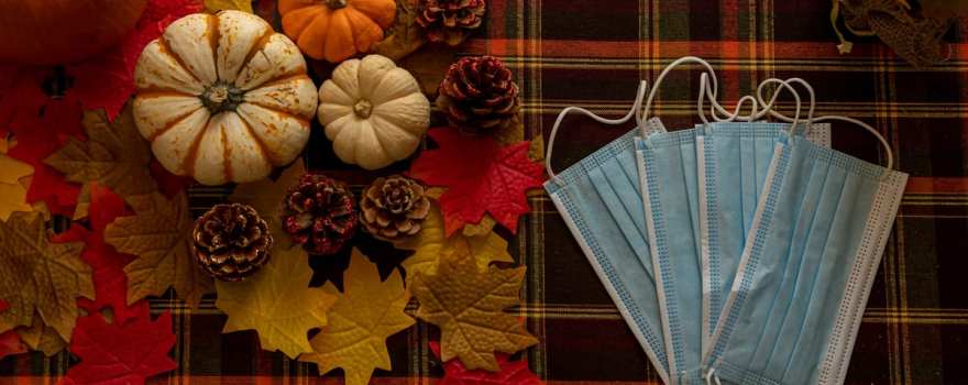 Thanksgiving table with Covid face masks