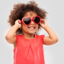 girl with valentine heart glasses