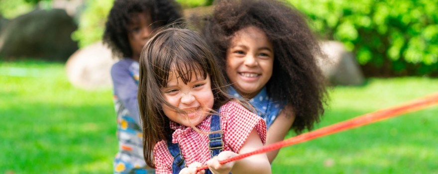 Kids playing tug of war