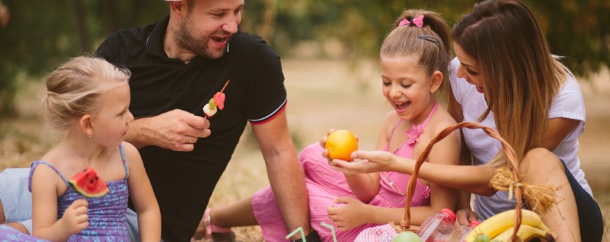 family outside on a picnic