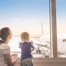 Parent and child at airport