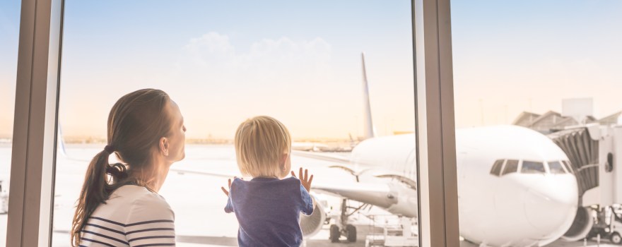 Parent and child at airport