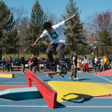 A group of people at Candy Courts skatepark in New Jersey.