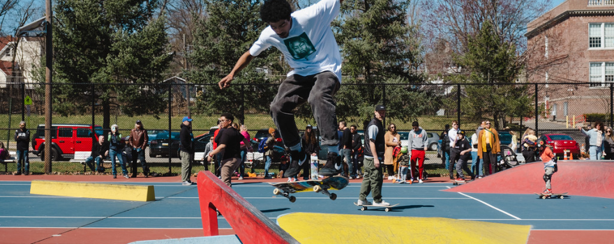 A group of people at Candy Courts skatepark in New Jersey.