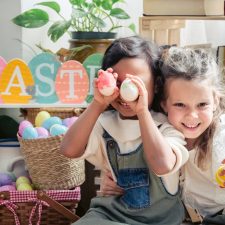 Children with Easter eggs and baskets.