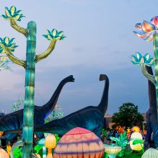 Animatronic dinosaurs at the LuminoCity Festival's Dino Safari.