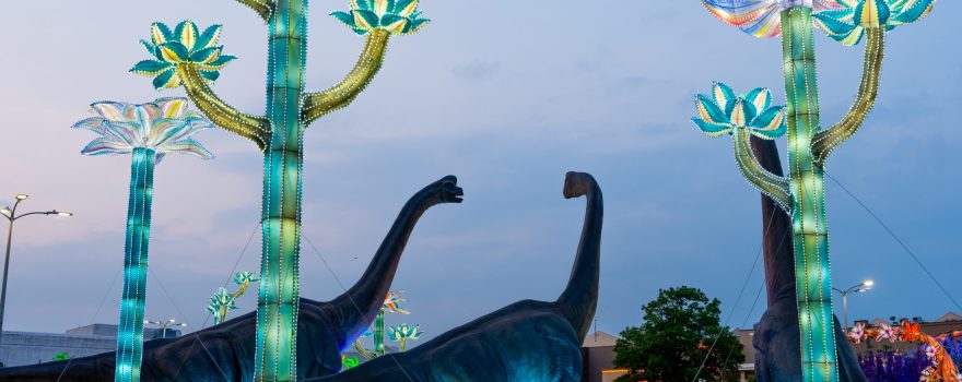 Animatronic dinosaurs at the LuminoCity Festival's Dino Safari.