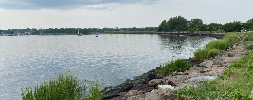 The shoreline during the day at Great Kills Park, part of Gateway National Recreation Area.